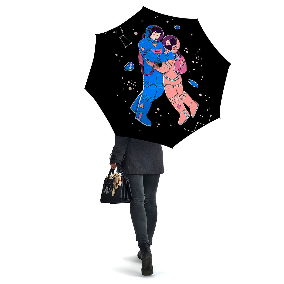Couple Astronaut Travel In Space Print Umbrella-grizzshop