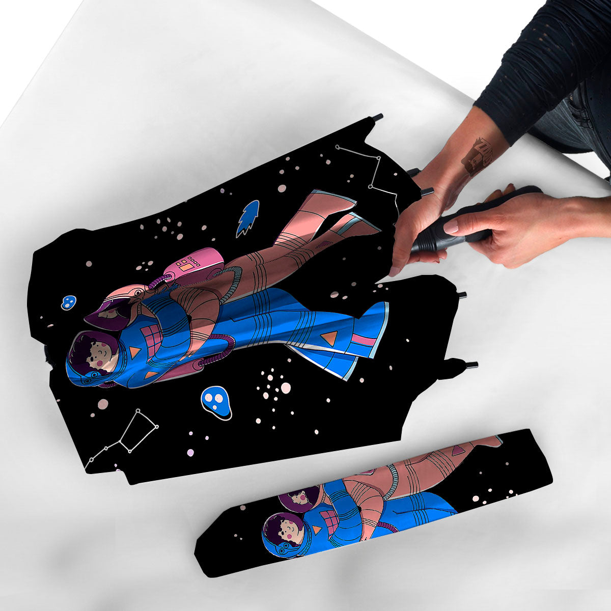 Couple Astronaut Travel In Space Print Umbrella-grizzshop