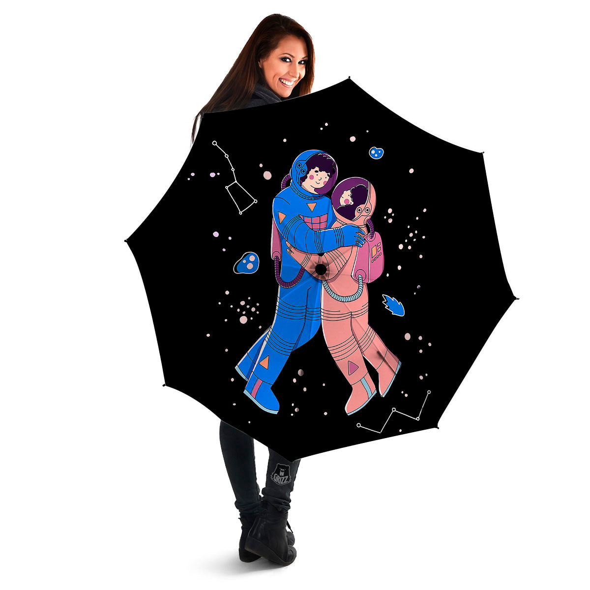 Couple Astronaut Travel In Space Print Umbrella-grizzshop