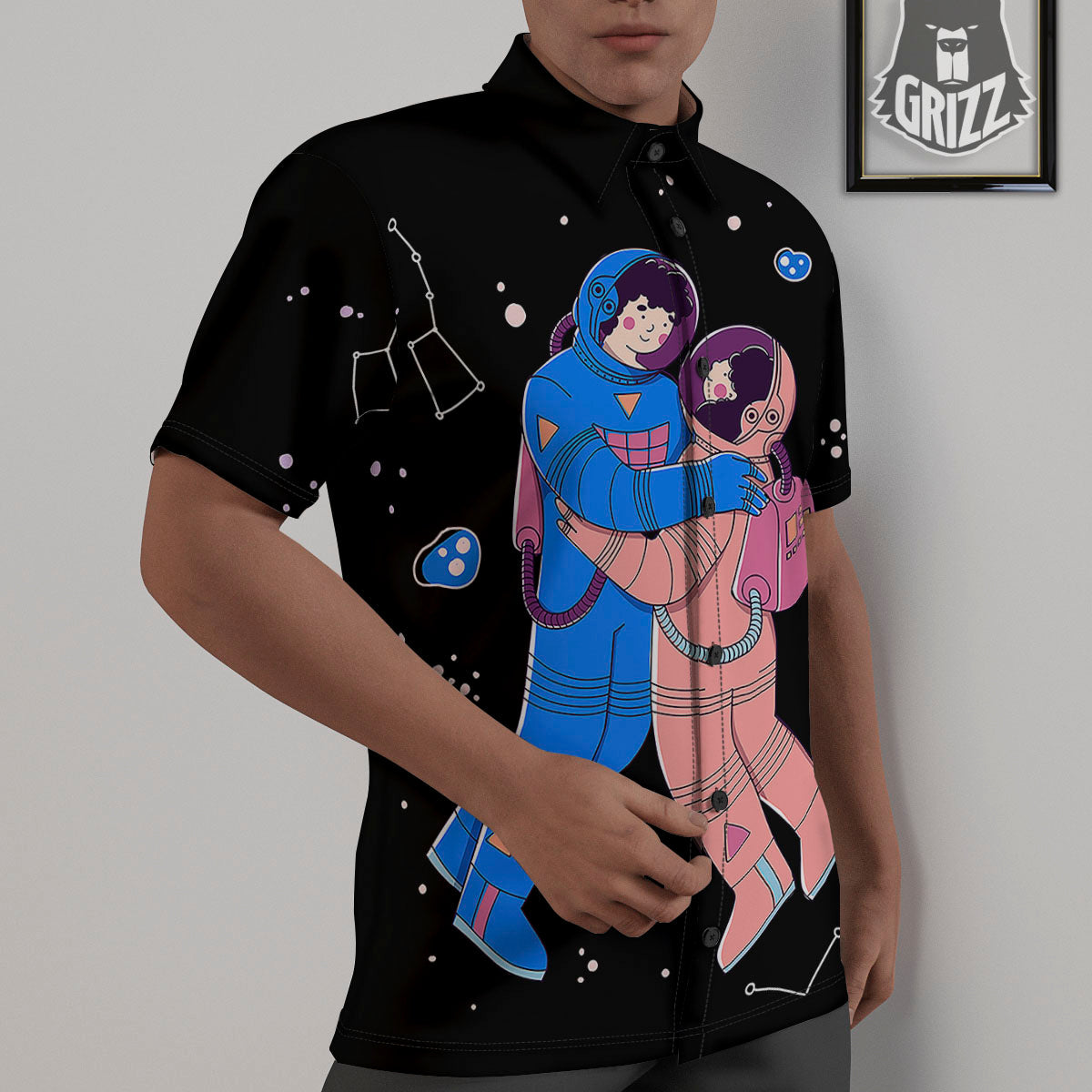 Couple Astronaut Travel In Space Print Untucked Shirts-grizzshop