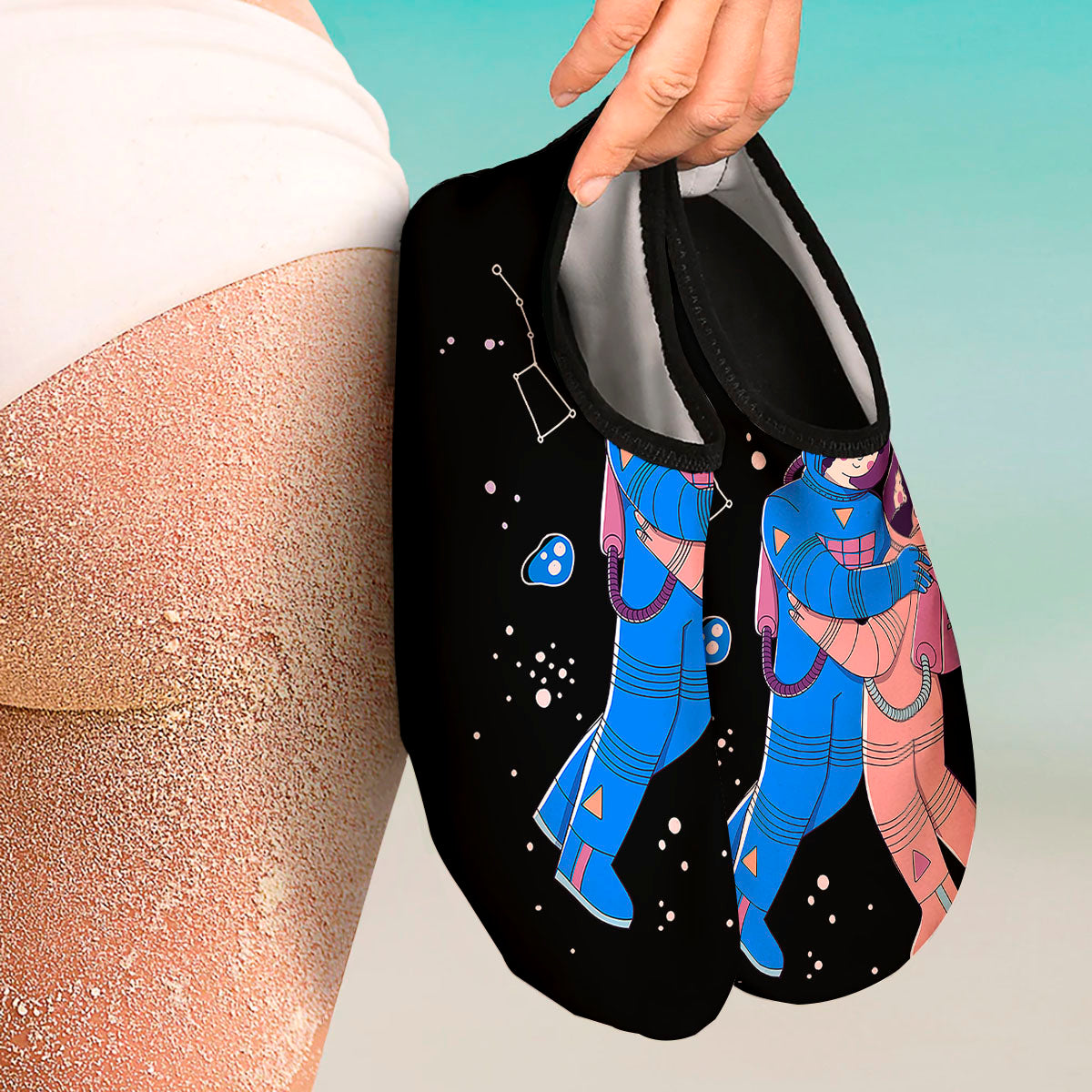 Couple Astronaut Travel In Space Print Water Shoes-grizzshop