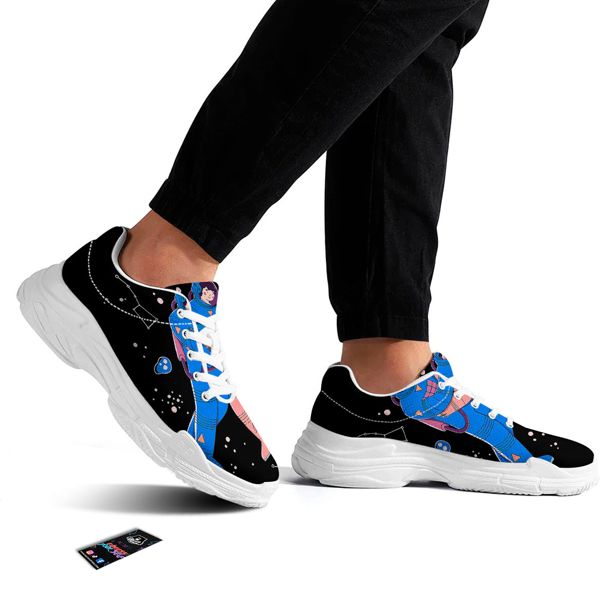 Couple Astronaut Travel In Space Print White Chunky Shoes-grizzshop