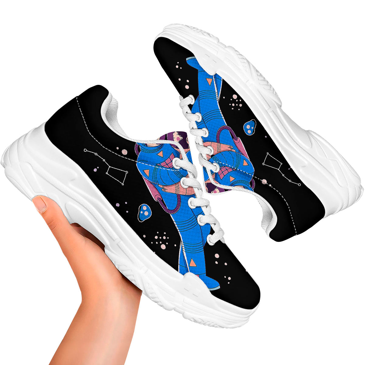 Couple Astronaut Travel In Space Print White Chunky Shoes-grizzshop