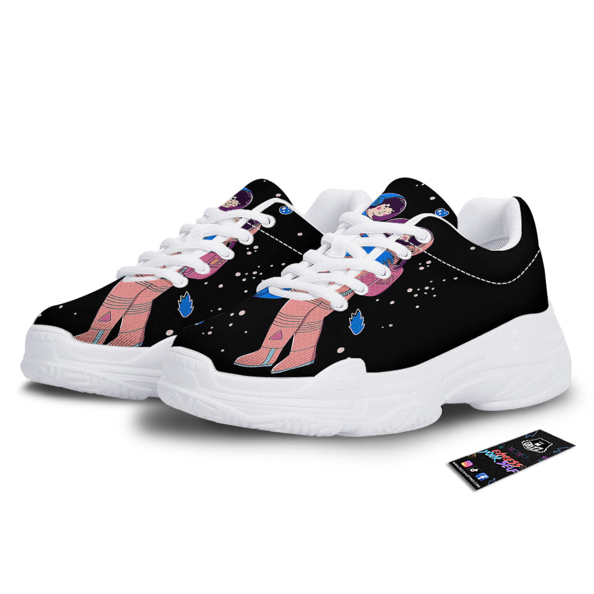 Couple Astronaut Travel In Space Print White Chunky Shoes-grizzshop