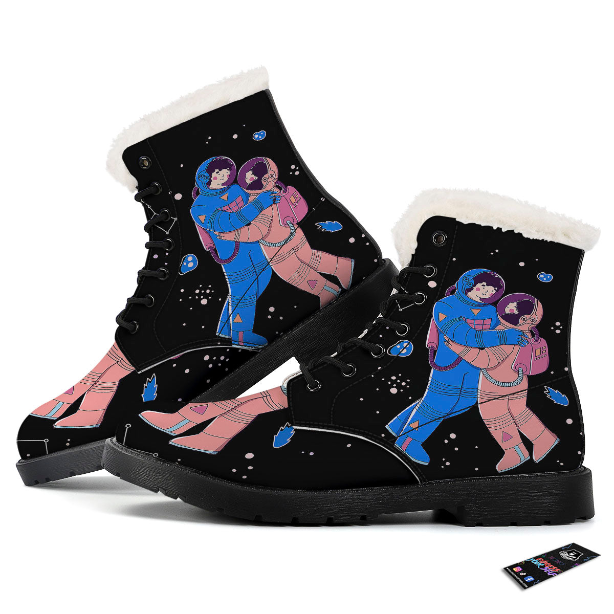 Couple Astronaut Travel In Space Print Winter Boots-grizzshop