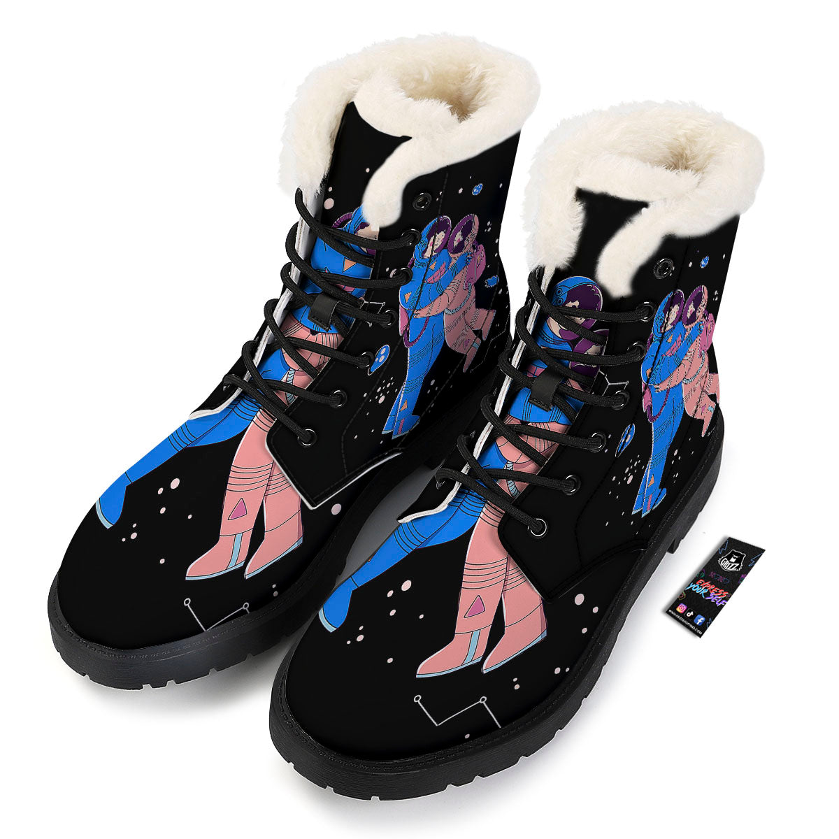 Couple Astronaut Travel In Space Print Winter Boots-grizzshop
