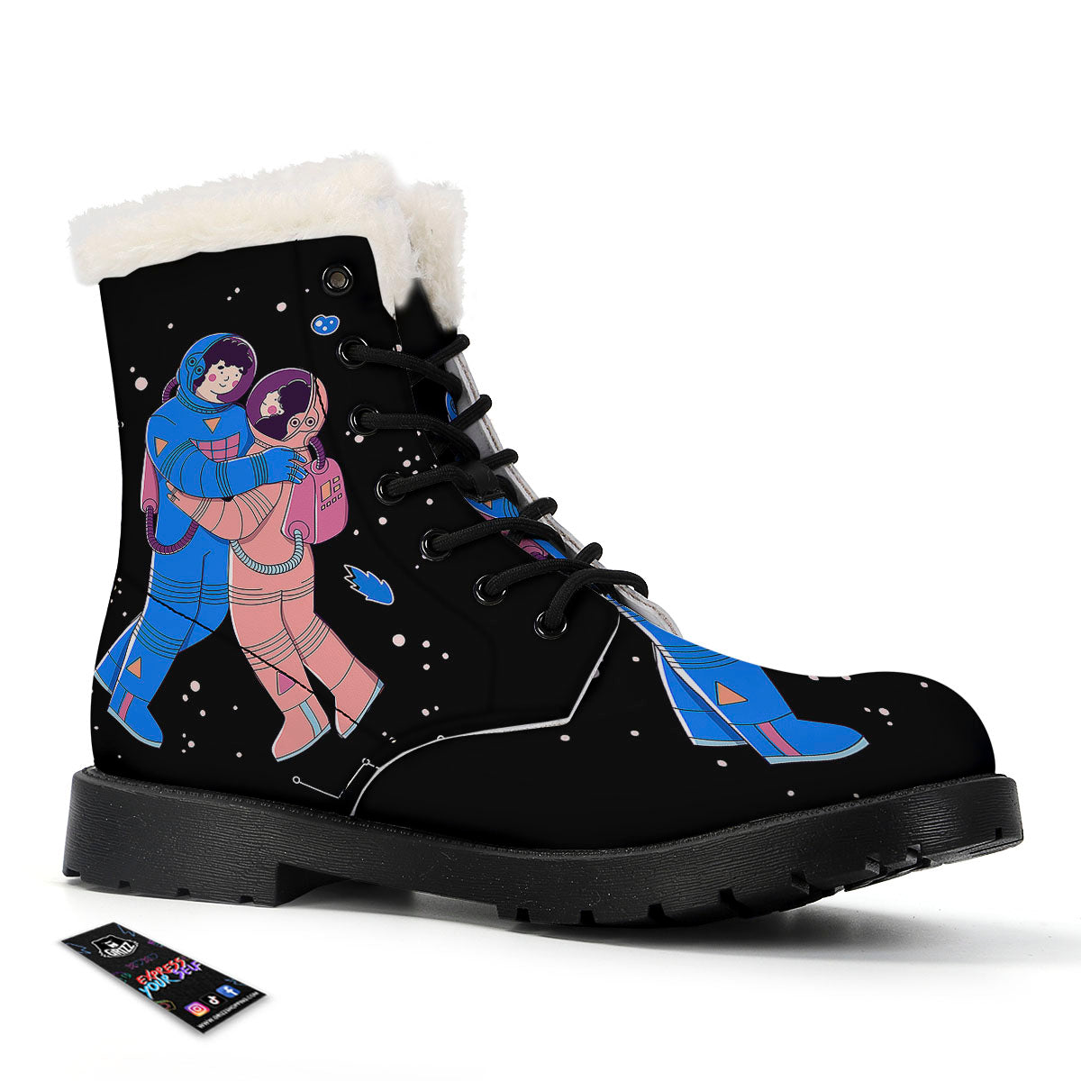Couple Astronaut Travel In Space Print Winter Boots-grizzshop