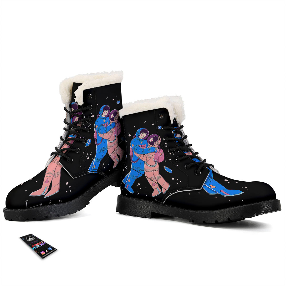 Couple Astronaut Travel In Space Print Winter Boots-grizzshop