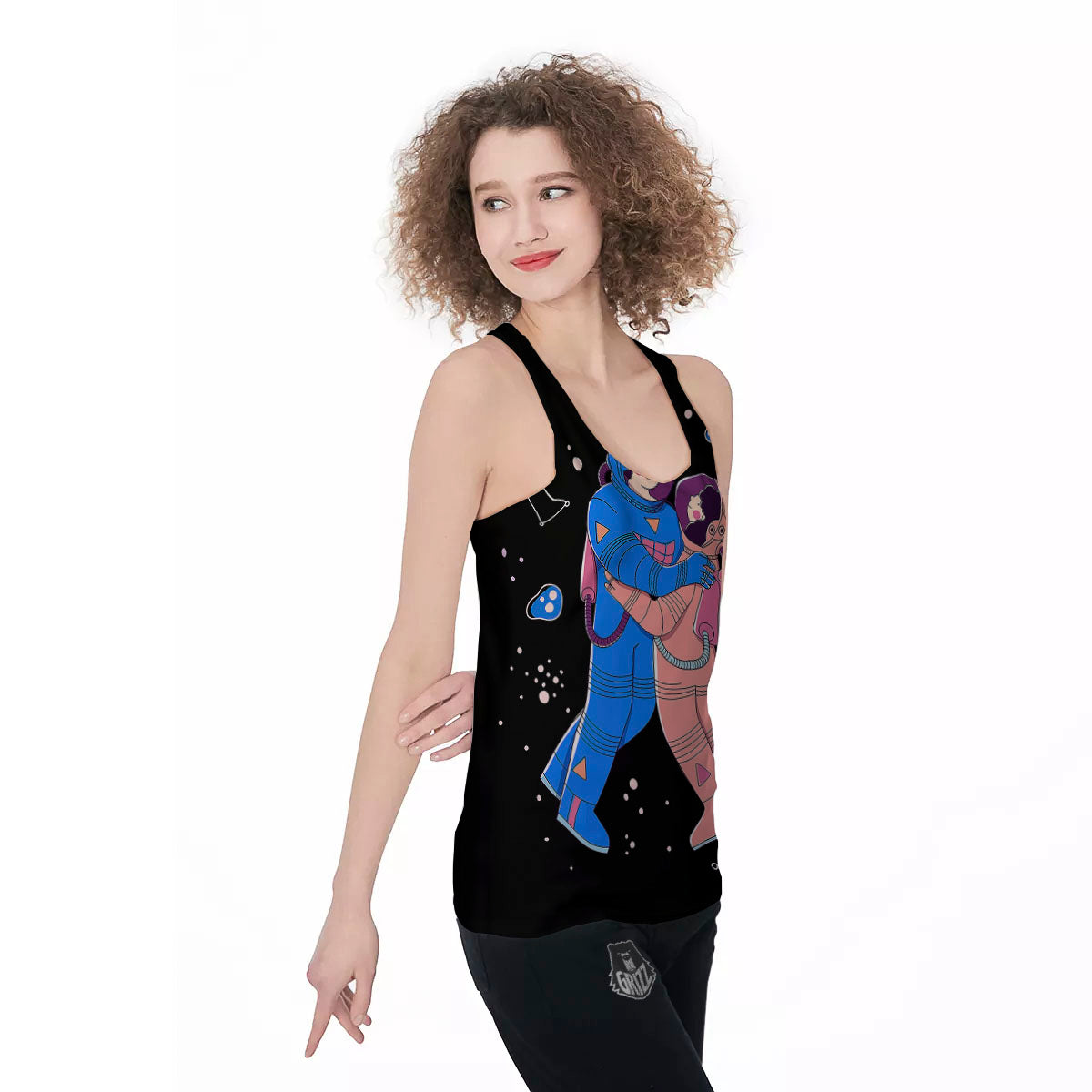 Couple Astronaut Travel In Space Print Women's Racerback Tank Top-grizzshop