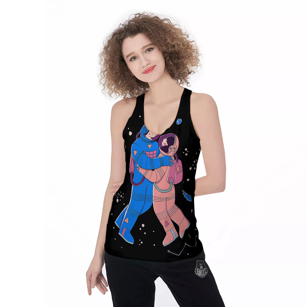 Couple Astronaut Travel In Space Print Women's Racerback Tank Top-grizzshop