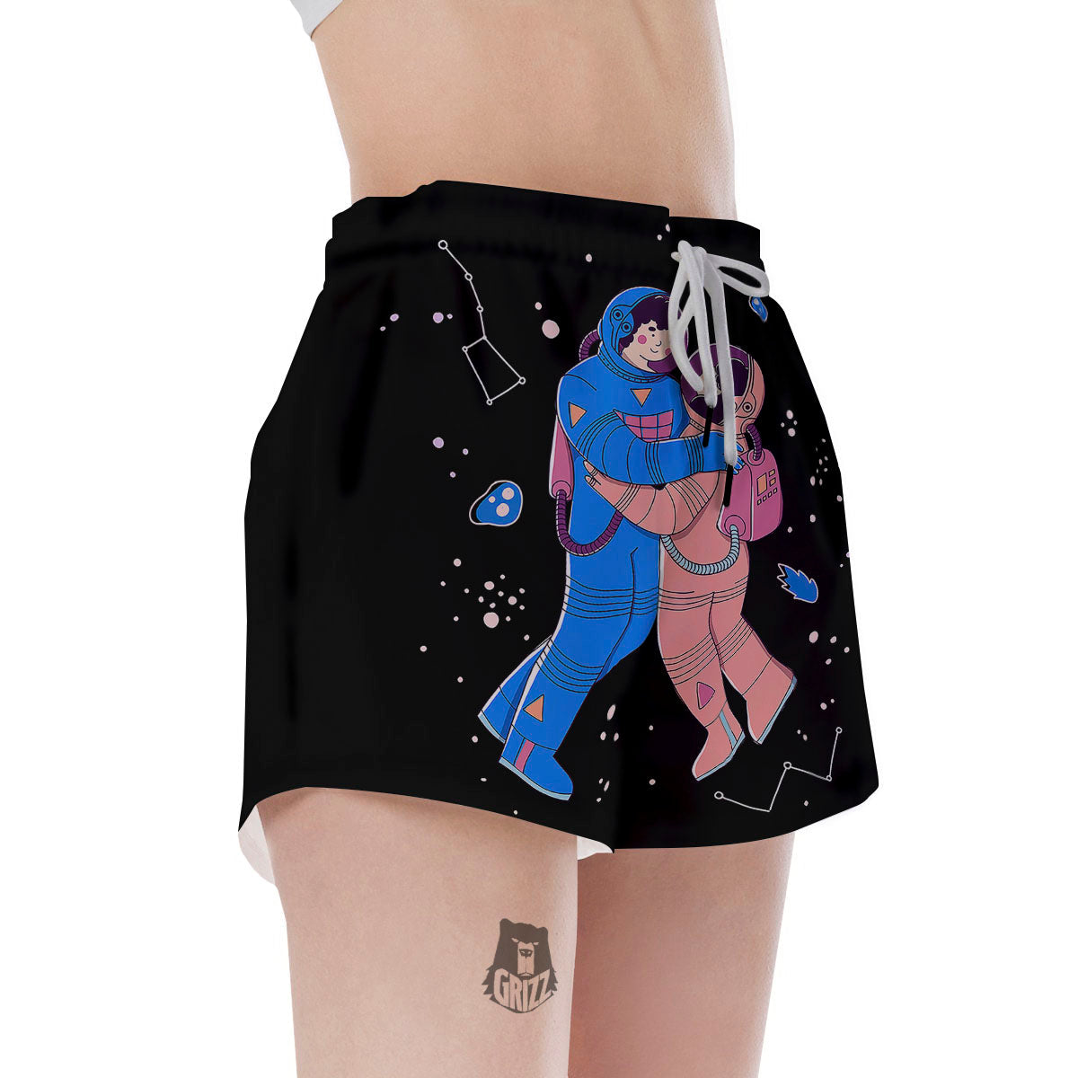 Couple Astronaut Travel In Space Print Women's Shorts-grizzshop