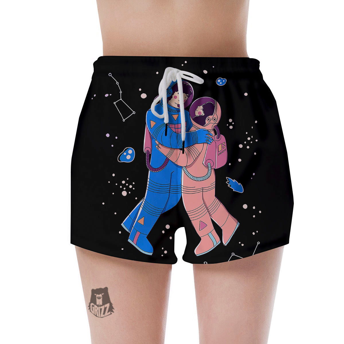 Couple Astronaut Travel In Space Print Women's Shorts-grizzshop