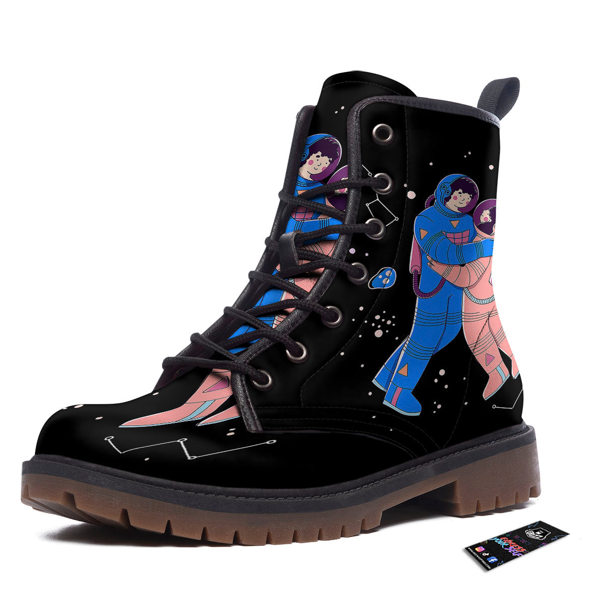 Couple Astronaut Travel In Space Print Work Boots-grizzshop