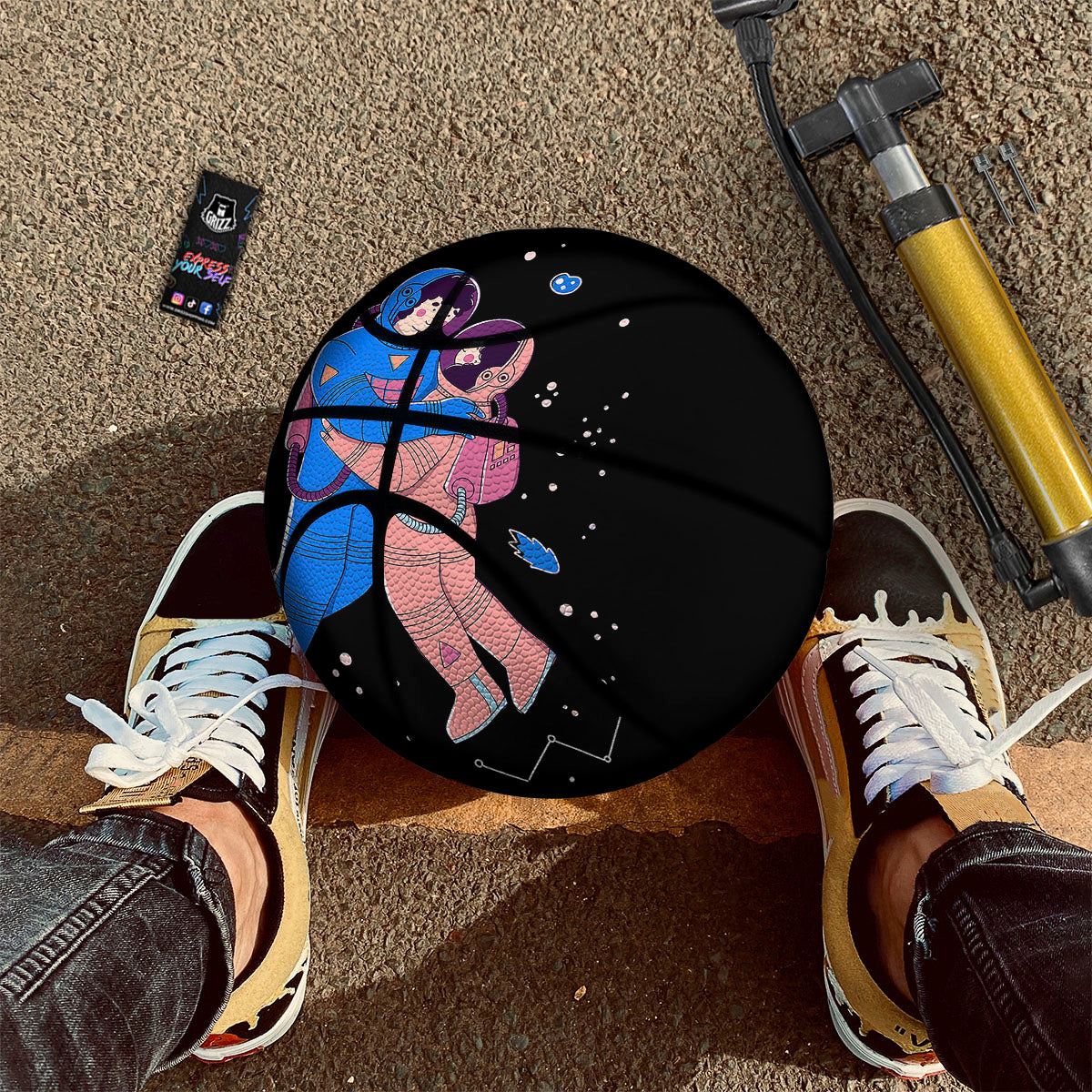 Couple Astronaut Travel In Space Print Basketball