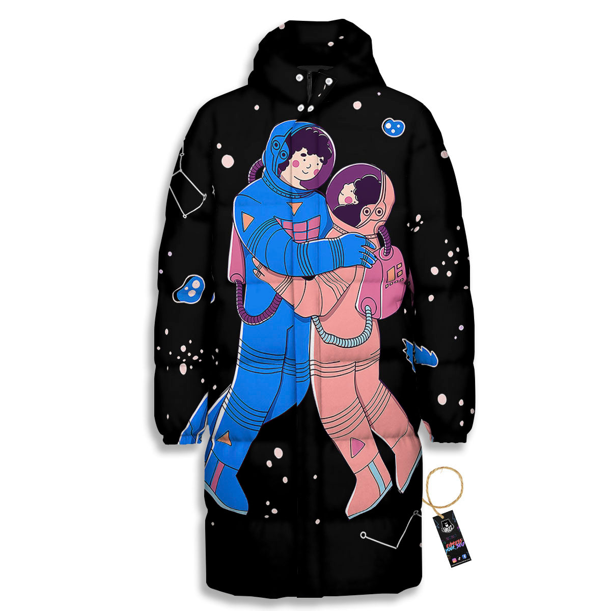 Couple Astronaut Travel In Space Print Long Down Jacket