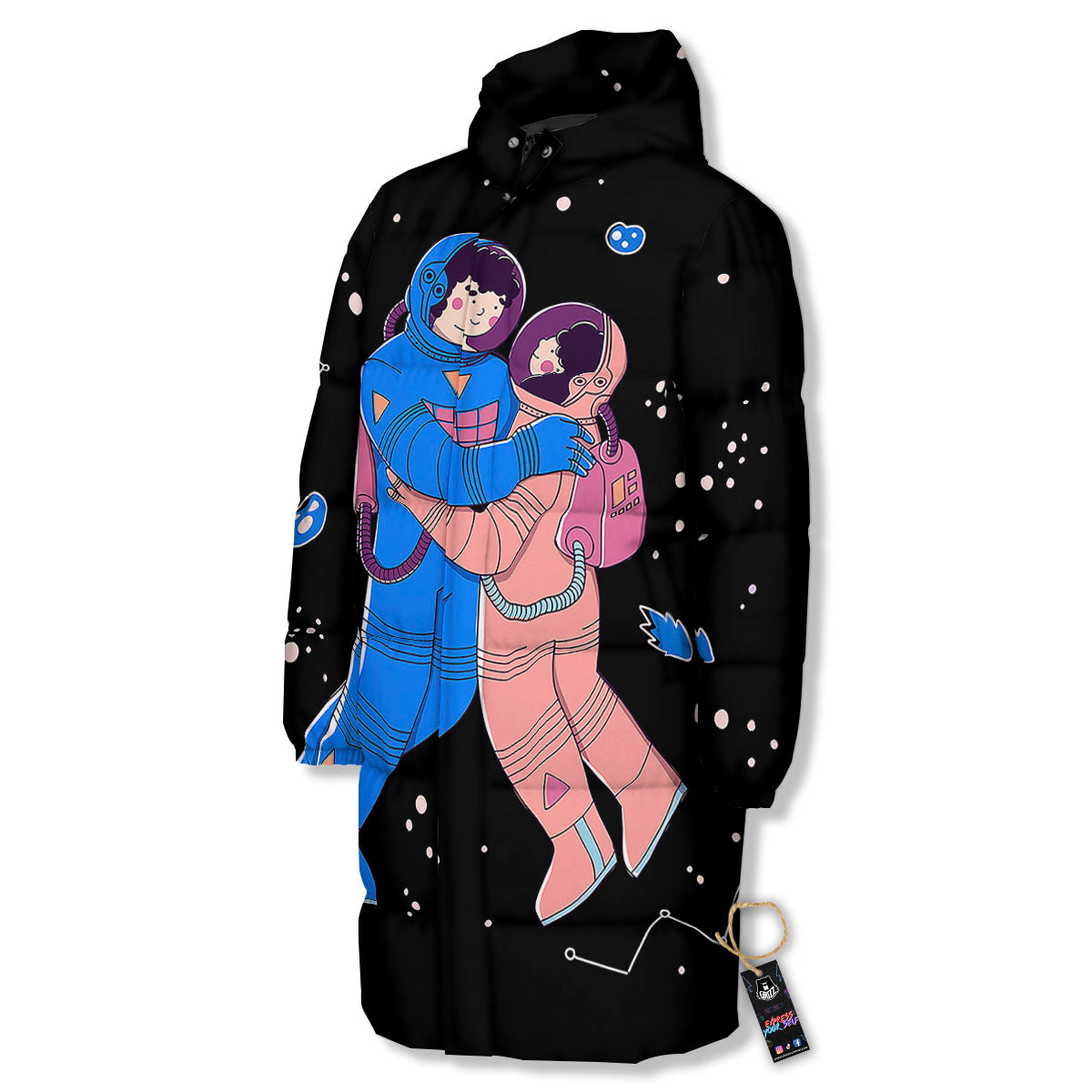 Couple Astronaut Travel In Space Print Long Down Jacket