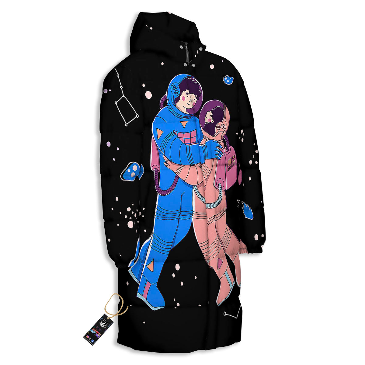Couple Astronaut Travel In Space Print Long Down Jacket