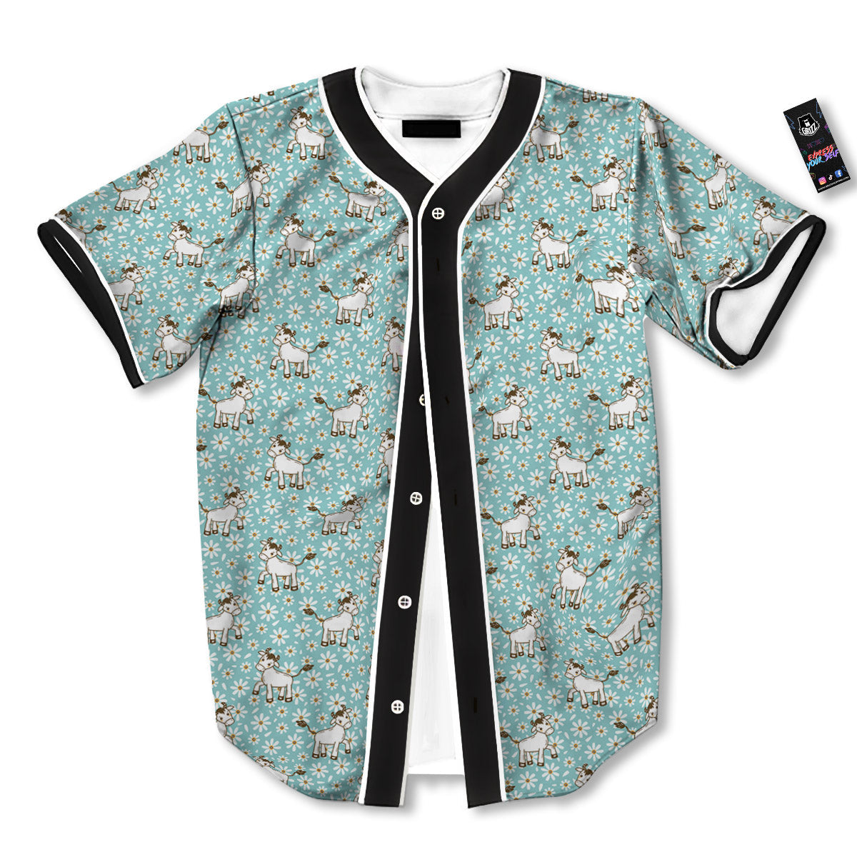 Cow And Cartoon Daisy Print Pattern Baseball Jersey-grizzshop