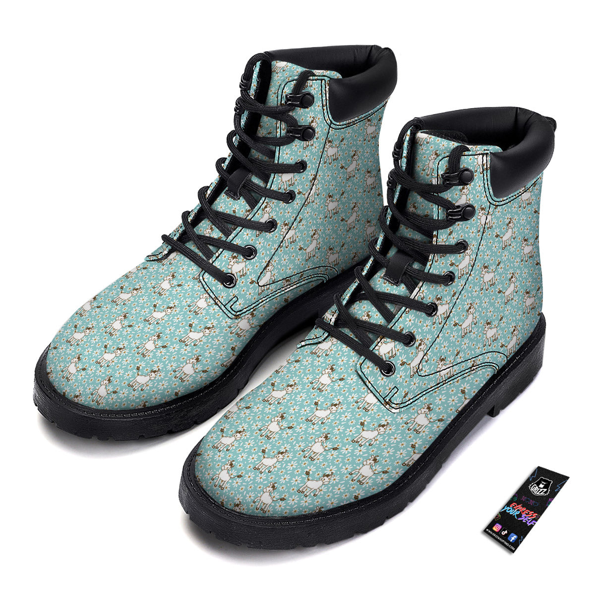 Cow And Cartoon Daisy Print Pattern Boots-grizzshop