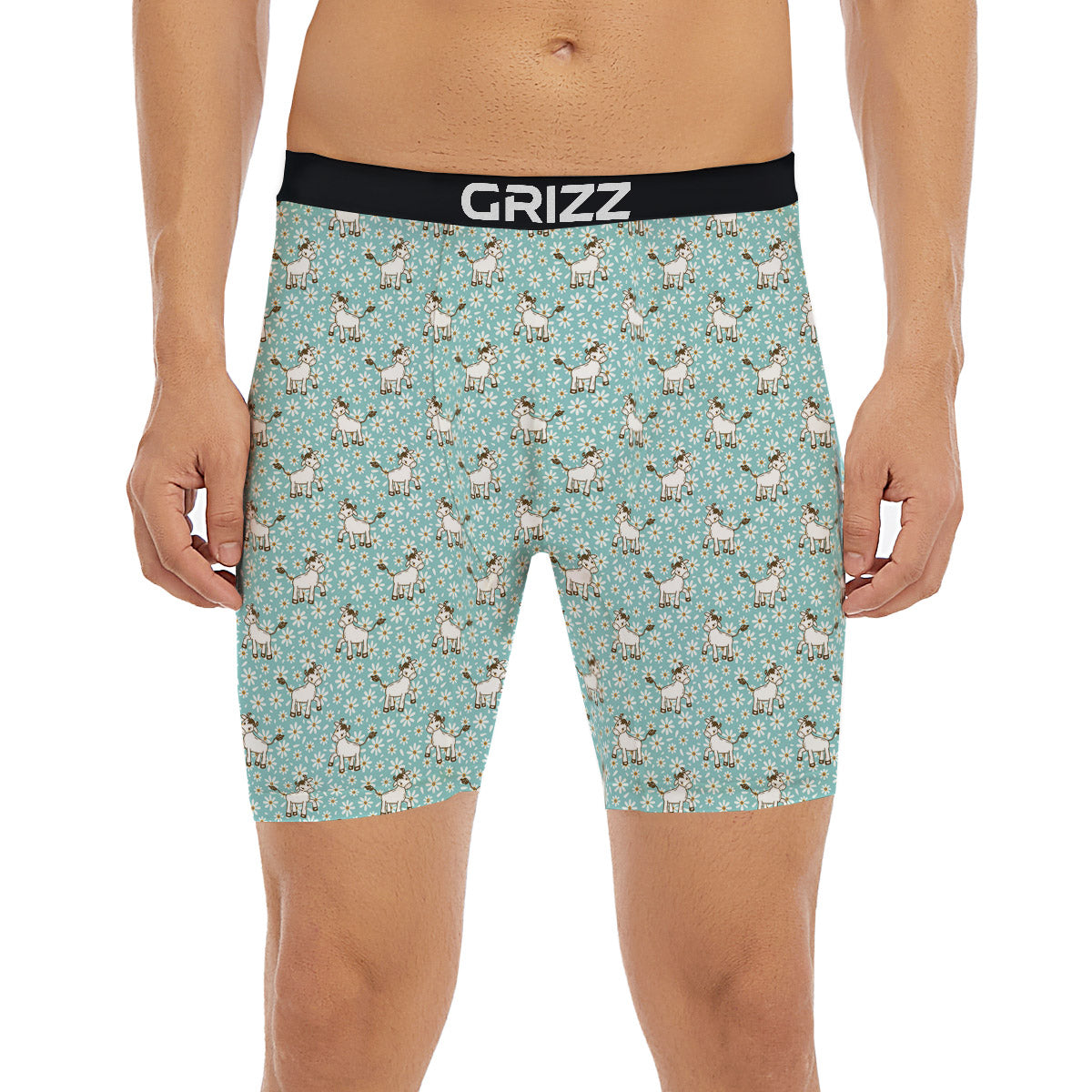 Cow And Cartoon Daisy Print Pattern Boxer Briefs-grizzshop