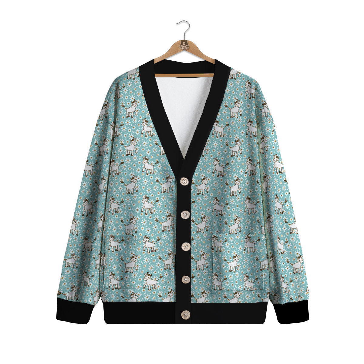 Cow And Cartoon Daisy Print Pattern Cardigan-grizzshop
