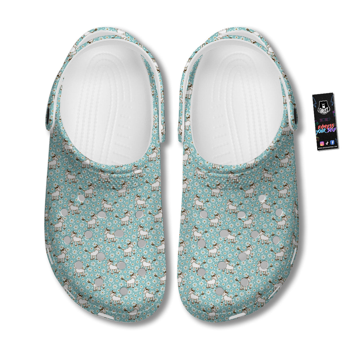 Cow And Cartoon Daisy Print Pattern Clog-grizzshop