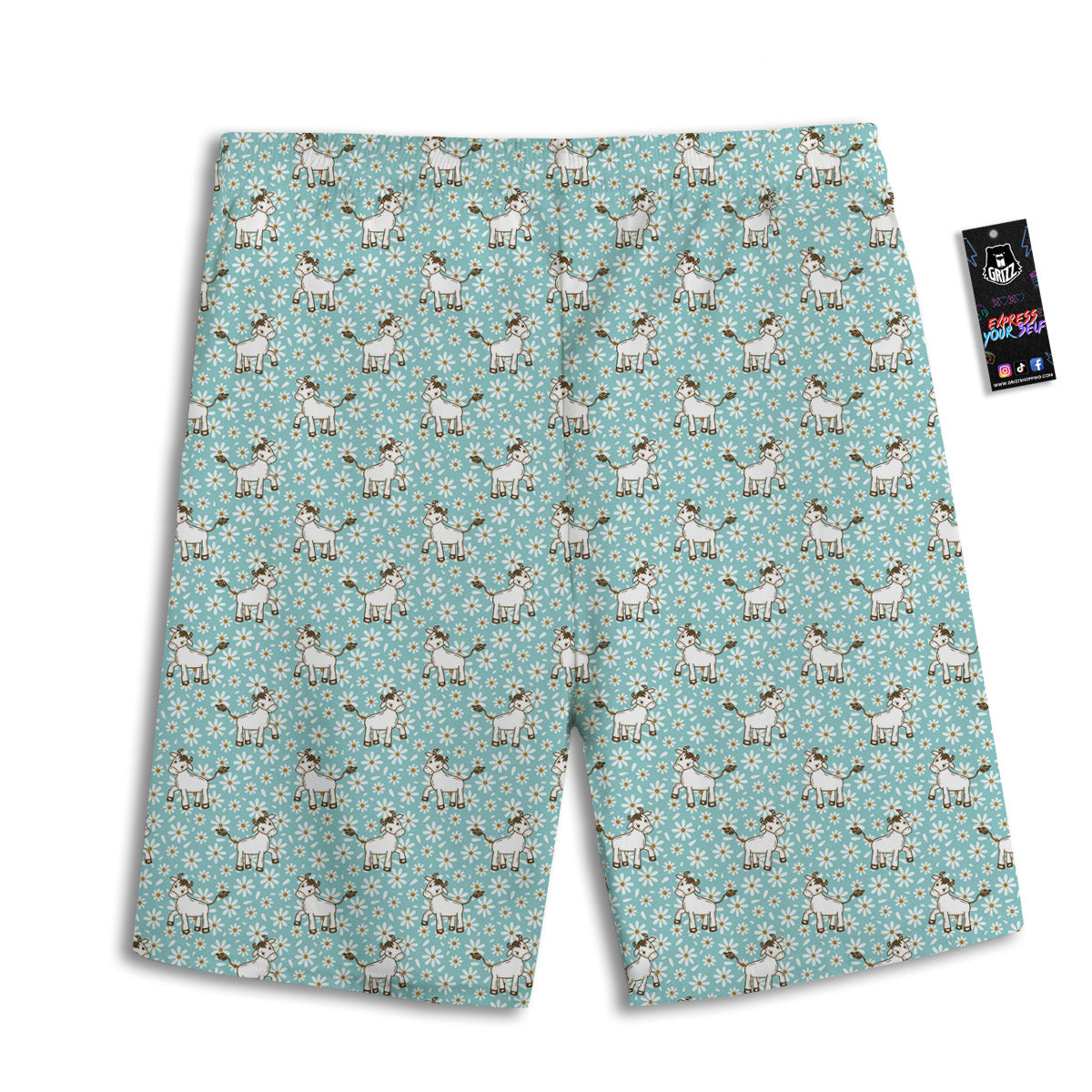 Cow And Cartoon Daisy Print Pattern Men's Athletic Shorts