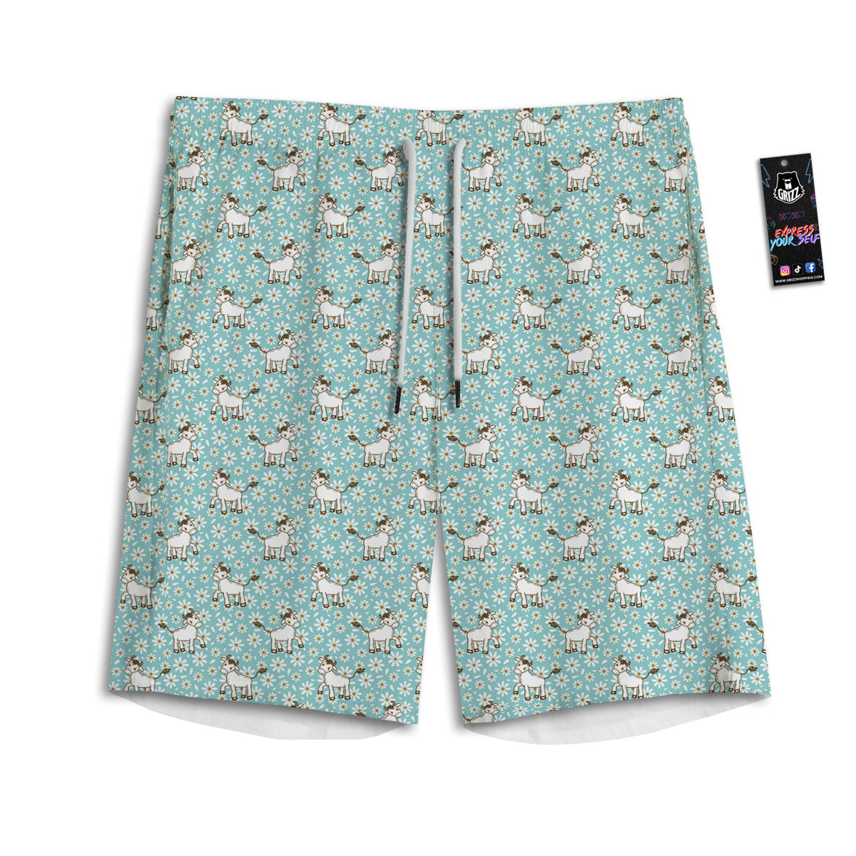 Cow And Cartoon Daisy Print Pattern Men's Athletic Shorts