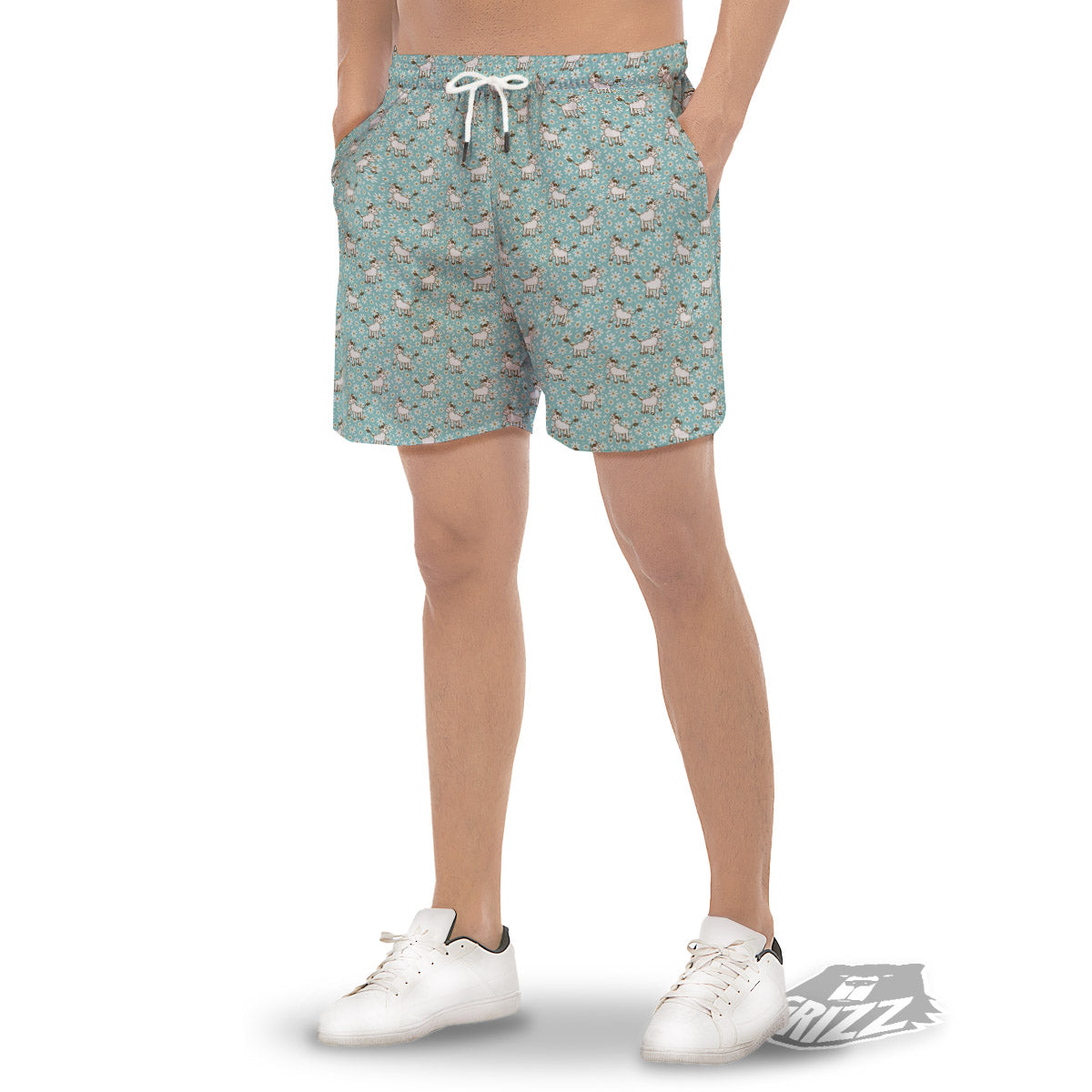 Cow And Cartoon Daisy Print Pattern Men's Gym Shorts-grizzshop