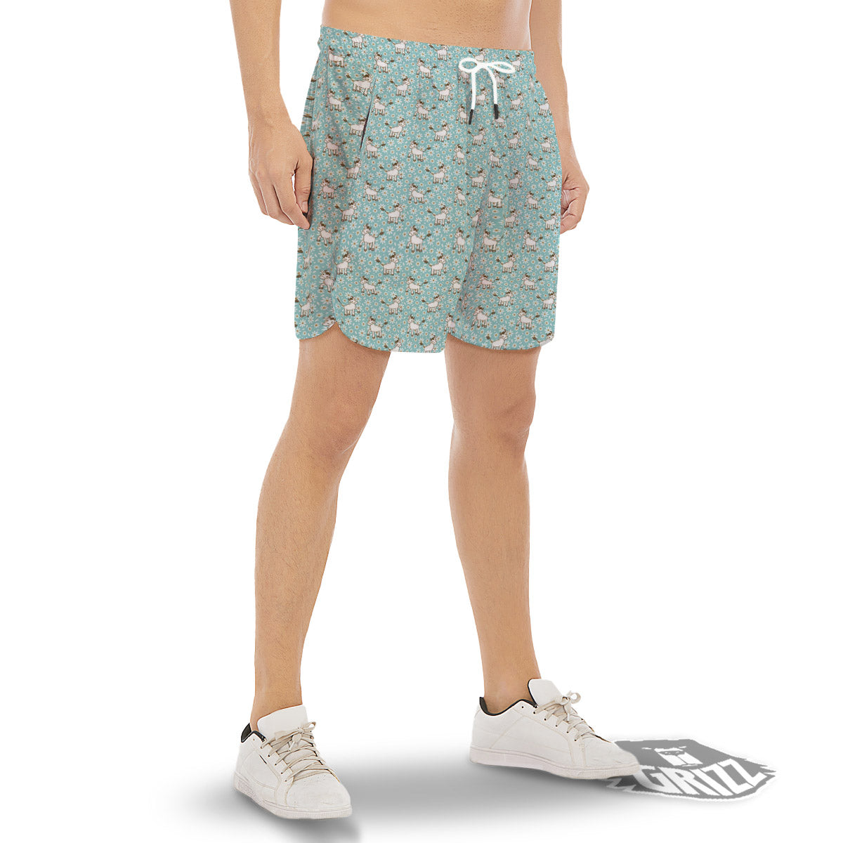 Cow And Cartoon Daisy Print Pattern Men's Gym Shorts-grizzshop
