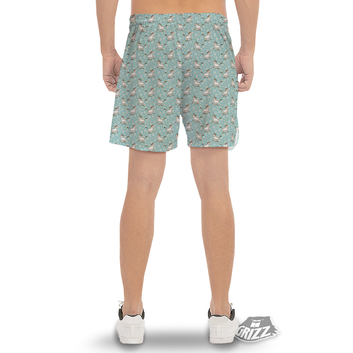 Cow And Cartoon Daisy Print Pattern Men's Gym Shorts-grizzshop