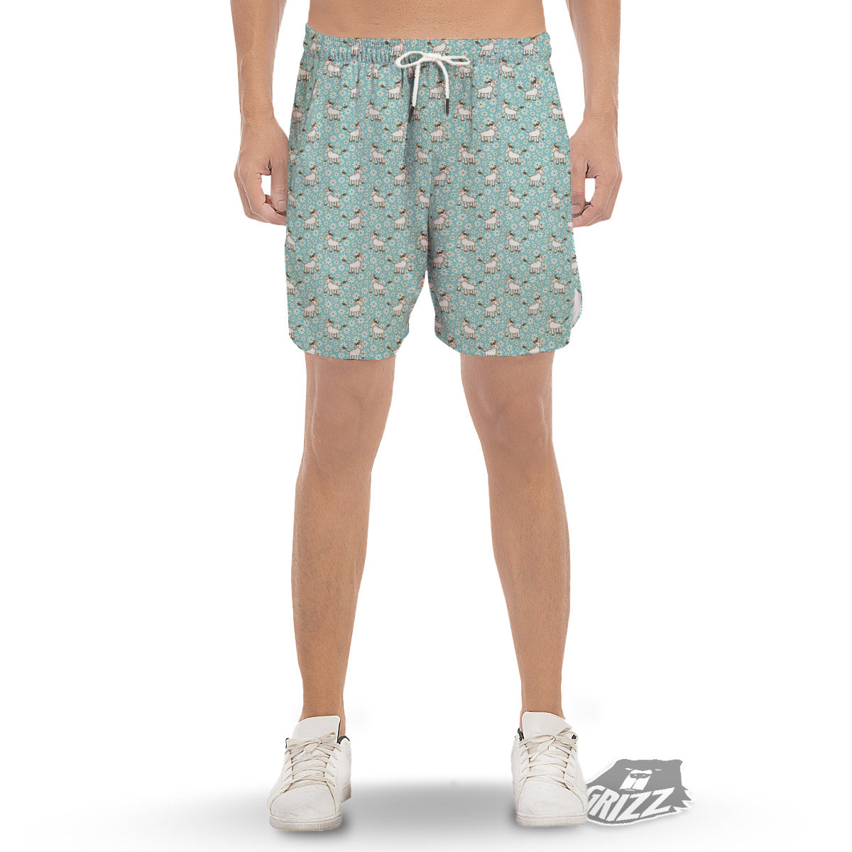 Cow And Cartoon Daisy Print Pattern Men's Gym Shorts-grizzshop
