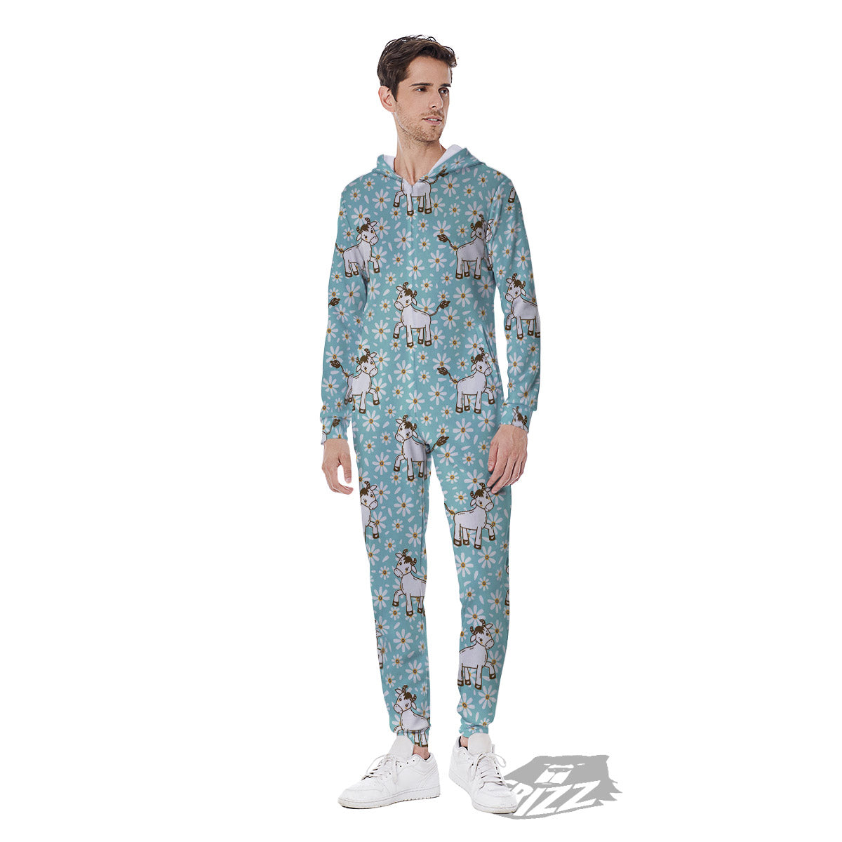 Cow And Cartoon Daisy Print Pattern Men's Jumpsuit-grizzshop
