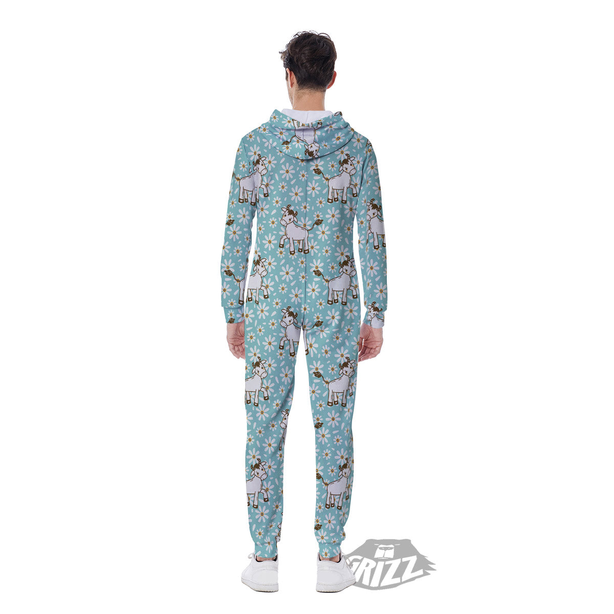 Cow And Cartoon Daisy Print Pattern Men's Jumpsuit-grizzshop