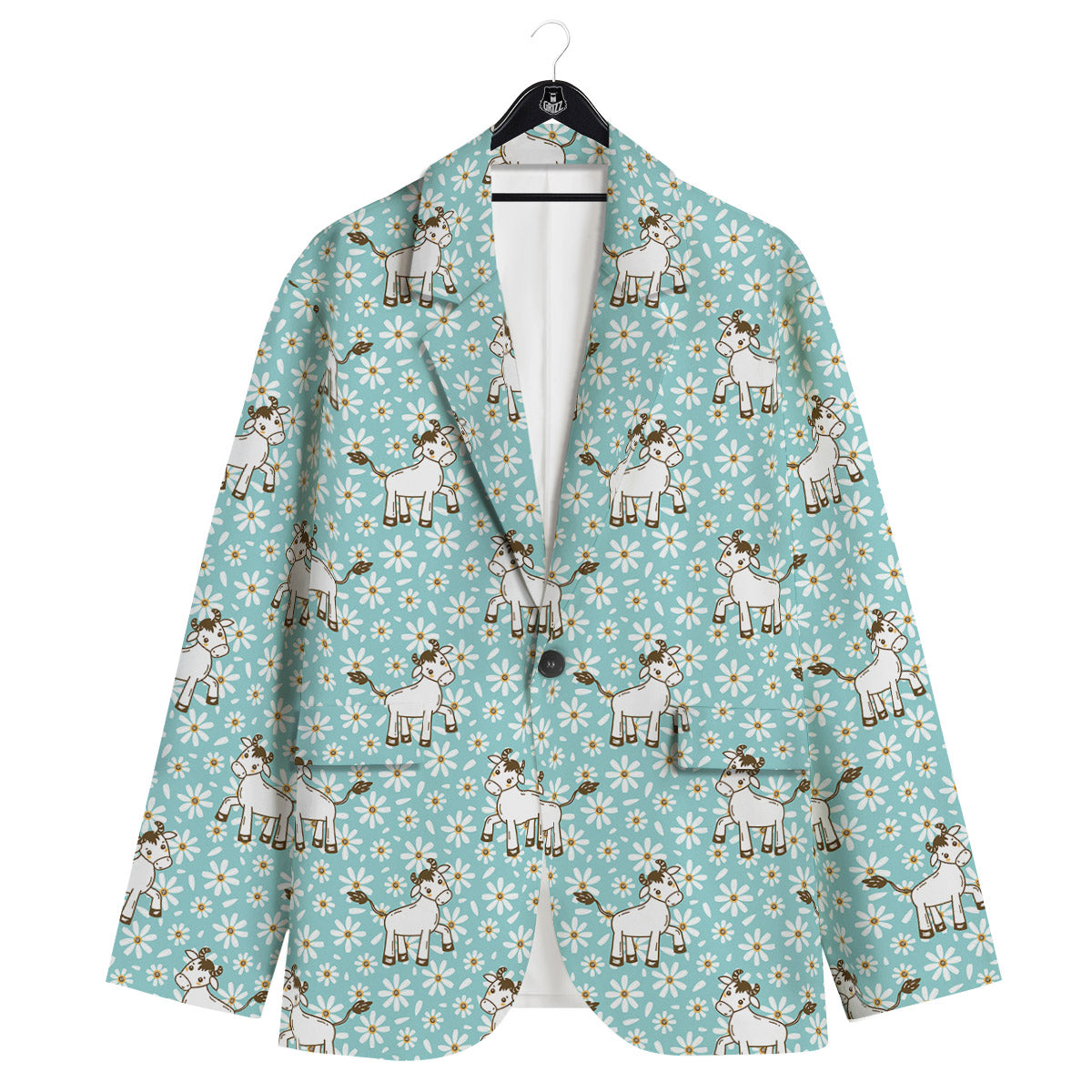 Cow And Cartoon Daisy Print Pattern Men's Sport Coat-grizzshop