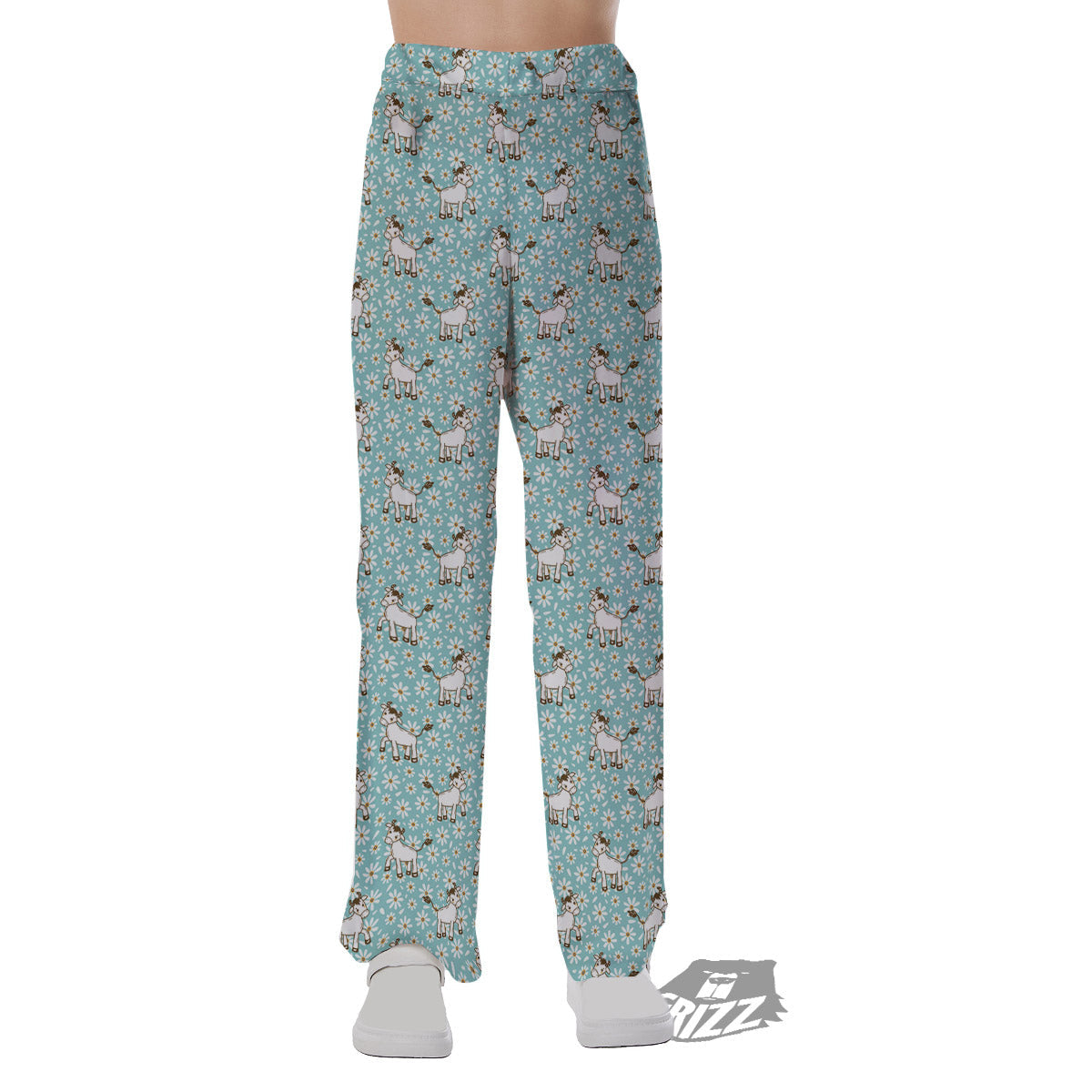 Cow And Cartoon Daisy Print Pattern Pajama Pants-grizzshop