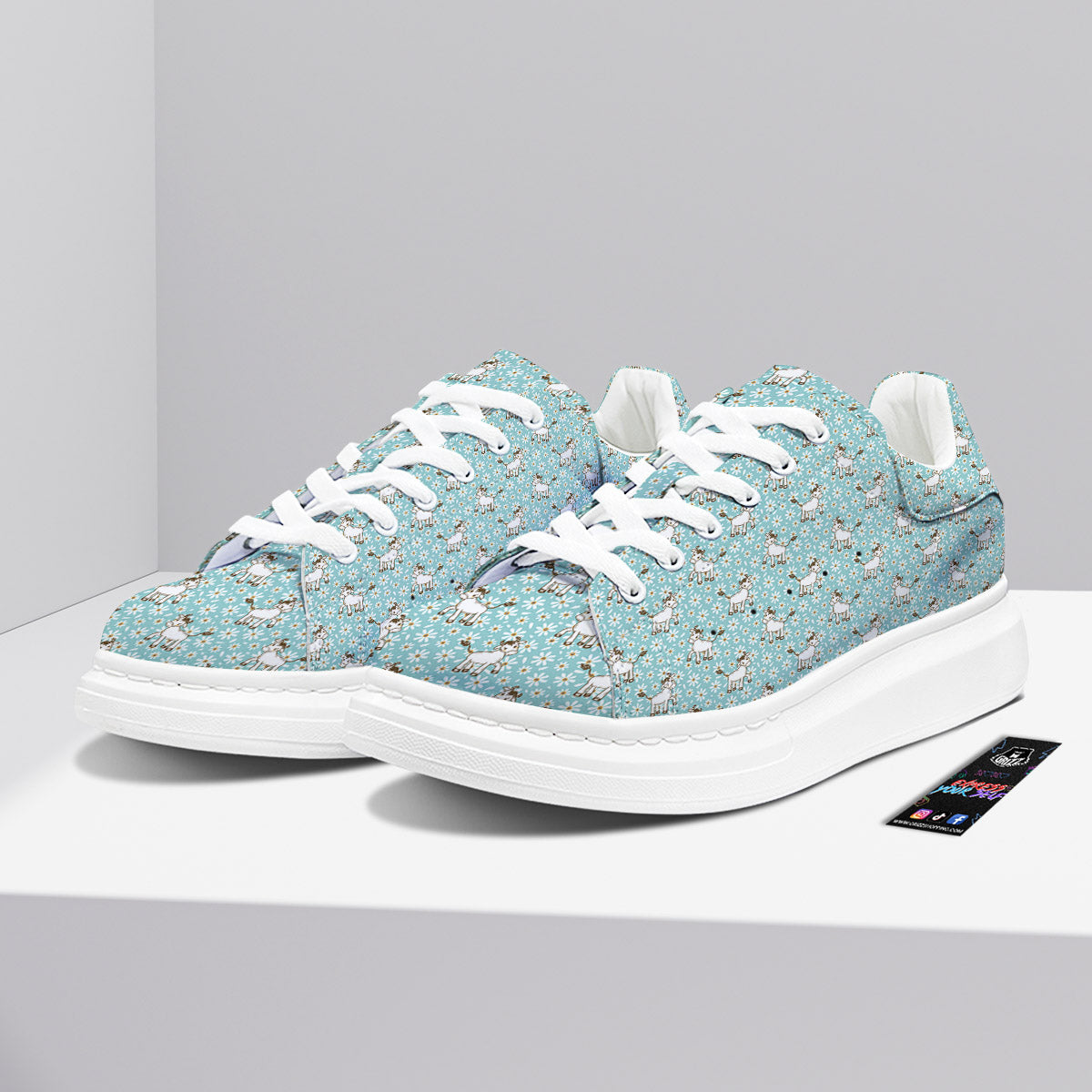 Cow And Cartoon Daisy Print Pattern Platform Shoes-grizzshop