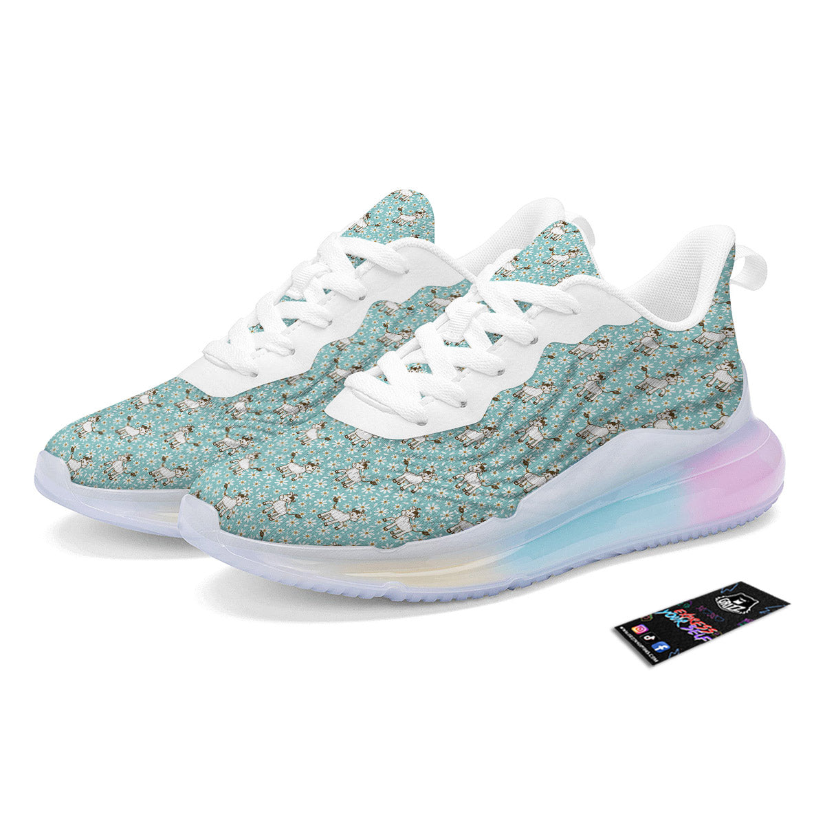 Cow And Cartoon Daisy Print Pattern Running Sneakers-grizzshop
