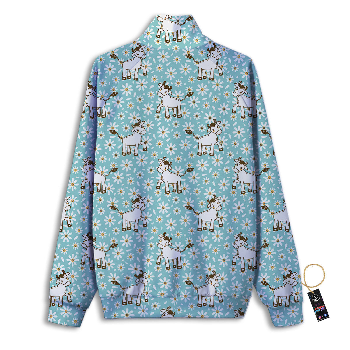 Cow And Cartoon Daisy Print Pattern Track Jacket-grizzshop