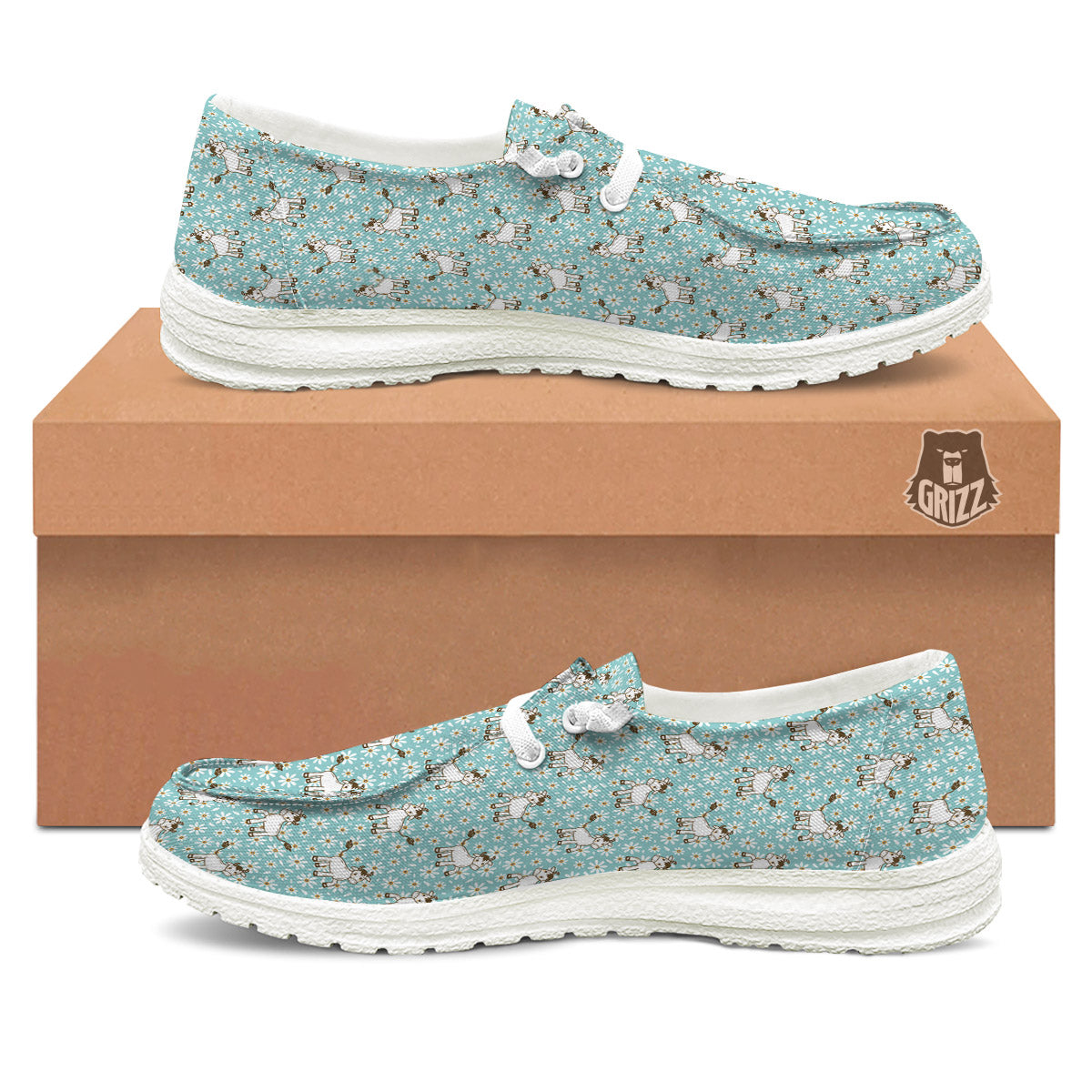 Cow And Cartoon Daisy Print Pattern White Loafers-grizzshop