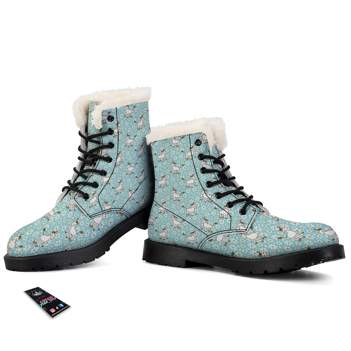 Cow And Cartoon Daisy Print Pattern Winter Boots-grizzshop