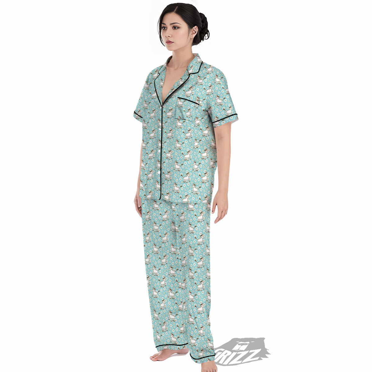Cow And Cartoon Daisy Print Pattern Women's Pajamas Set-grizzshop