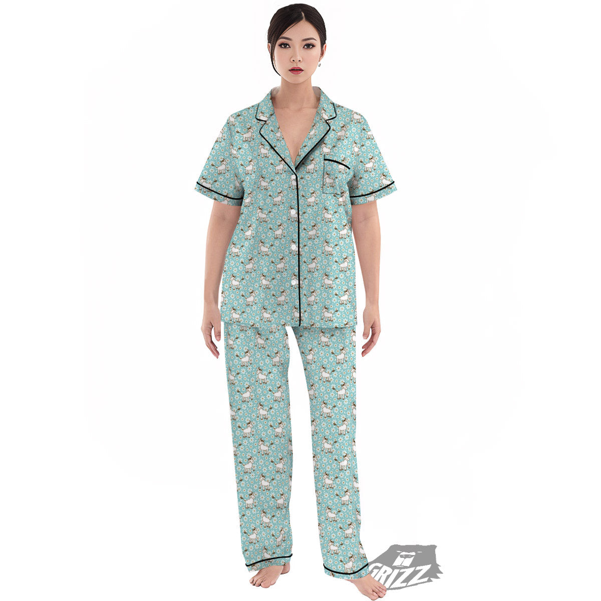 Cow And Cartoon Daisy Print Pattern Women's Pajamas Set-grizzshop