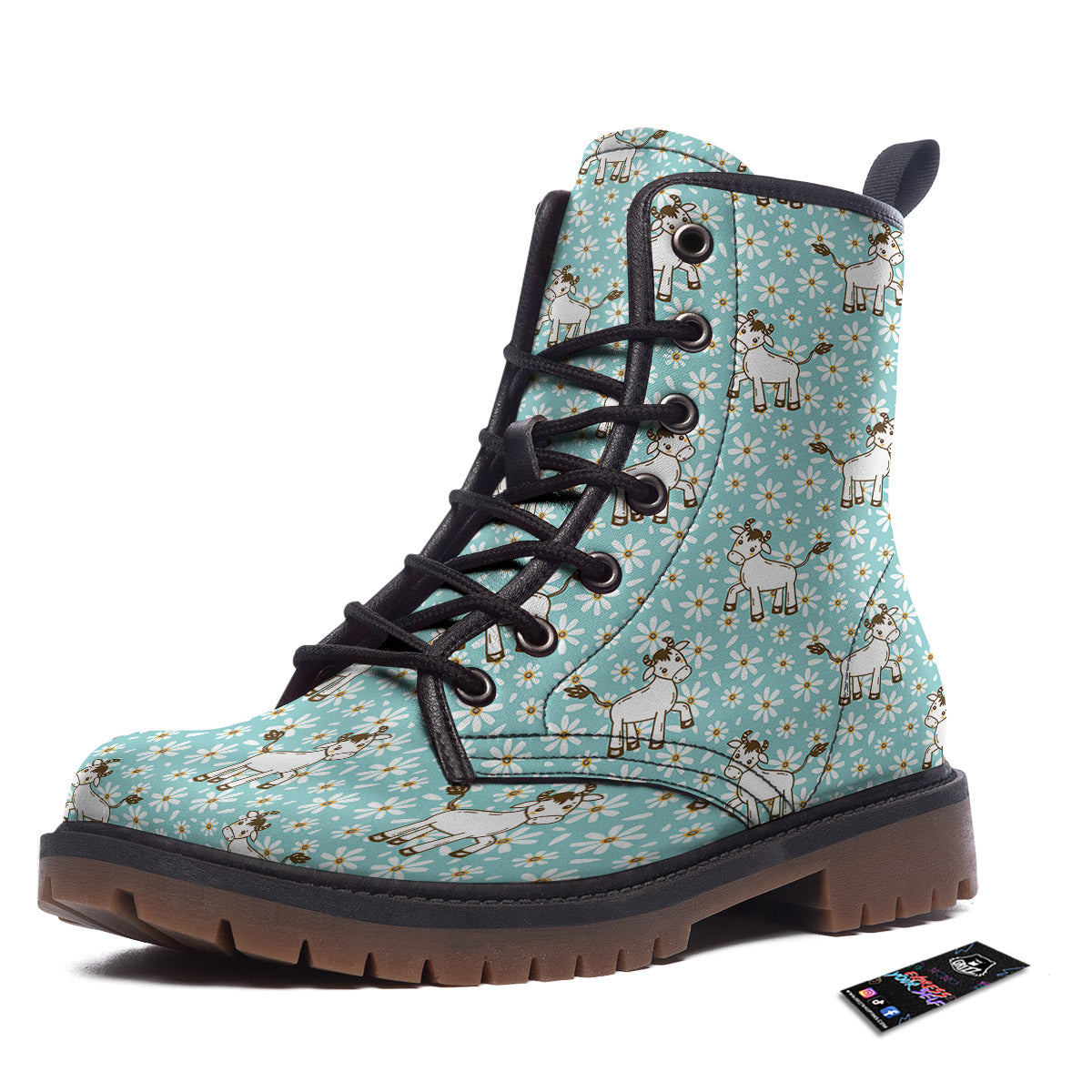 Cow And Cartoon Daisy Print Pattern Work Boots-grizzshop