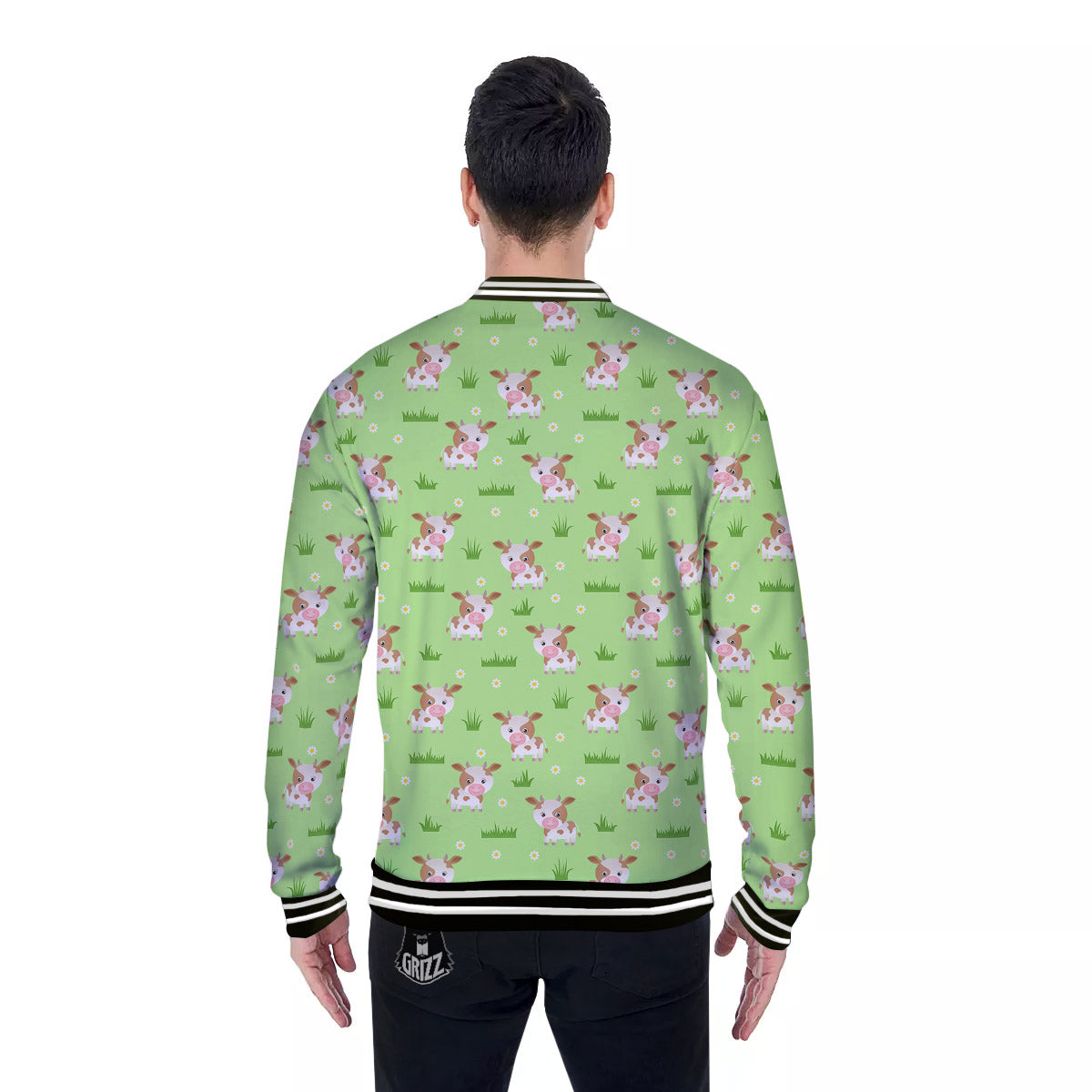 Cow And Green Grass Print Pattern Baseball Jacket-grizzshop