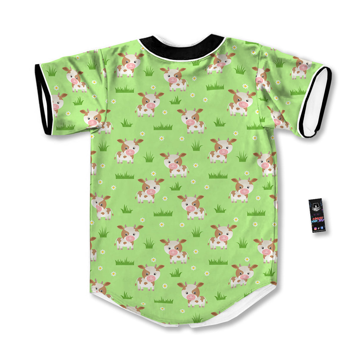 Cow And Green Grass Print Pattern Baseball Jersey-grizzshop