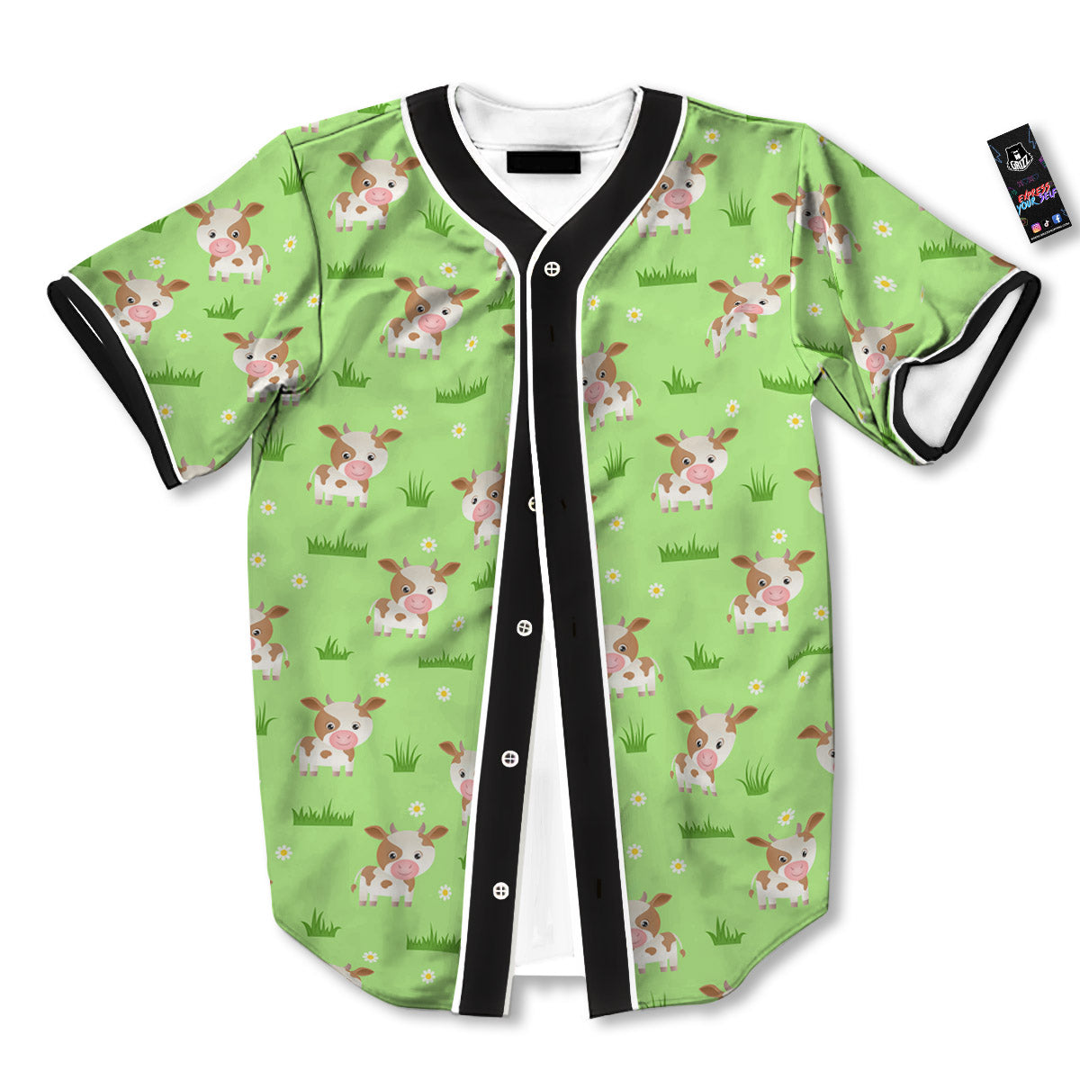 Cow And Green Grass Print Pattern Baseball Jersey-grizzshop