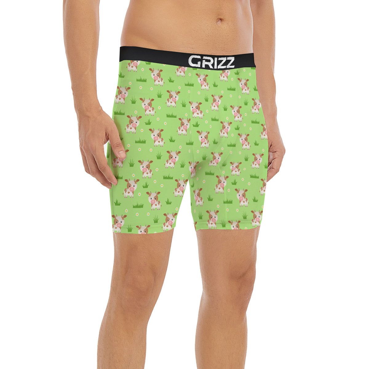 Cow And Green Grass Print Pattern Boxer Briefs-grizzshop