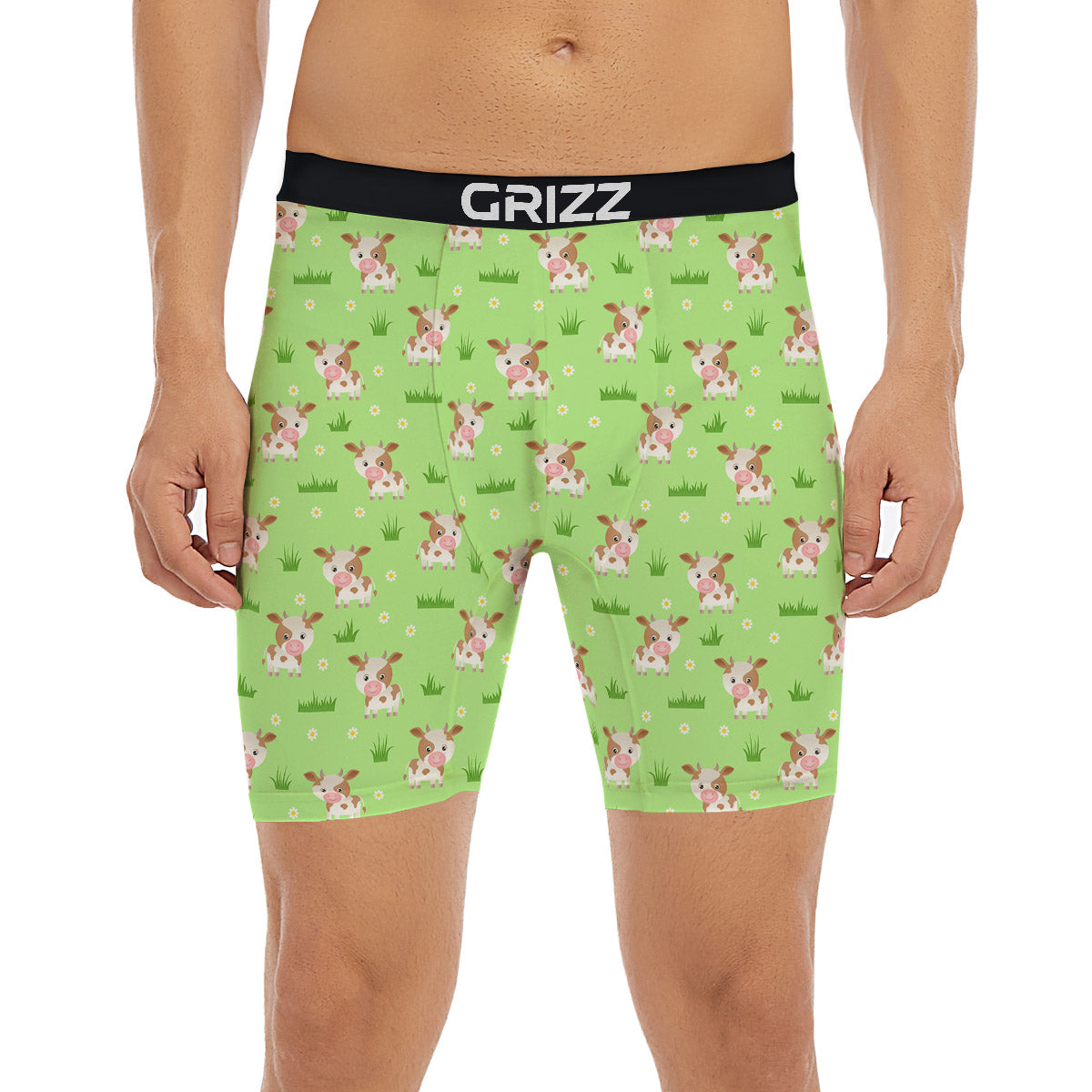 Cow And Green Grass Print Pattern Boxer Briefs-grizzshop