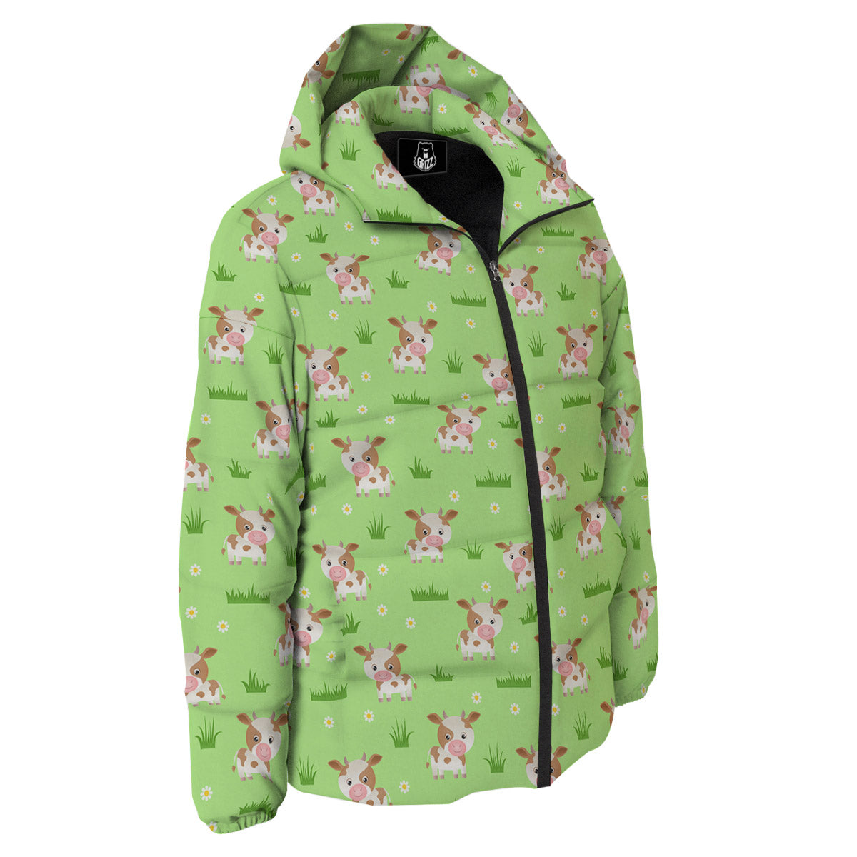 Cow And Green Grass Print Pattern Down Jacket-grizzshop